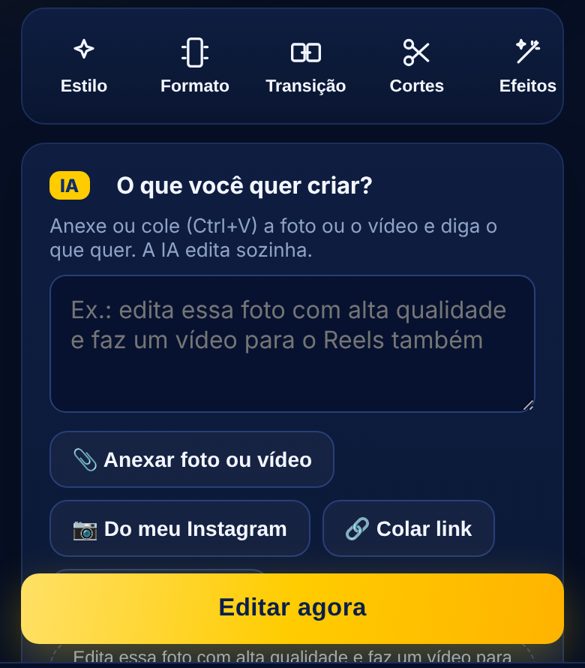 Pedido para a IA no Mobilix Editor